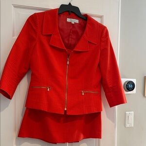 T Tahari Red Textured Zip Front Blazer & skirt suit